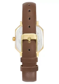 Women's Square Brown Faux Leather Band Watch