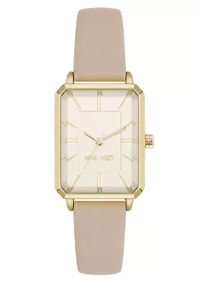 Octagonal Cream Faux Leather Band Watch