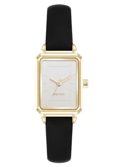 Women's Rectangle Black Faux Leather Band Watch