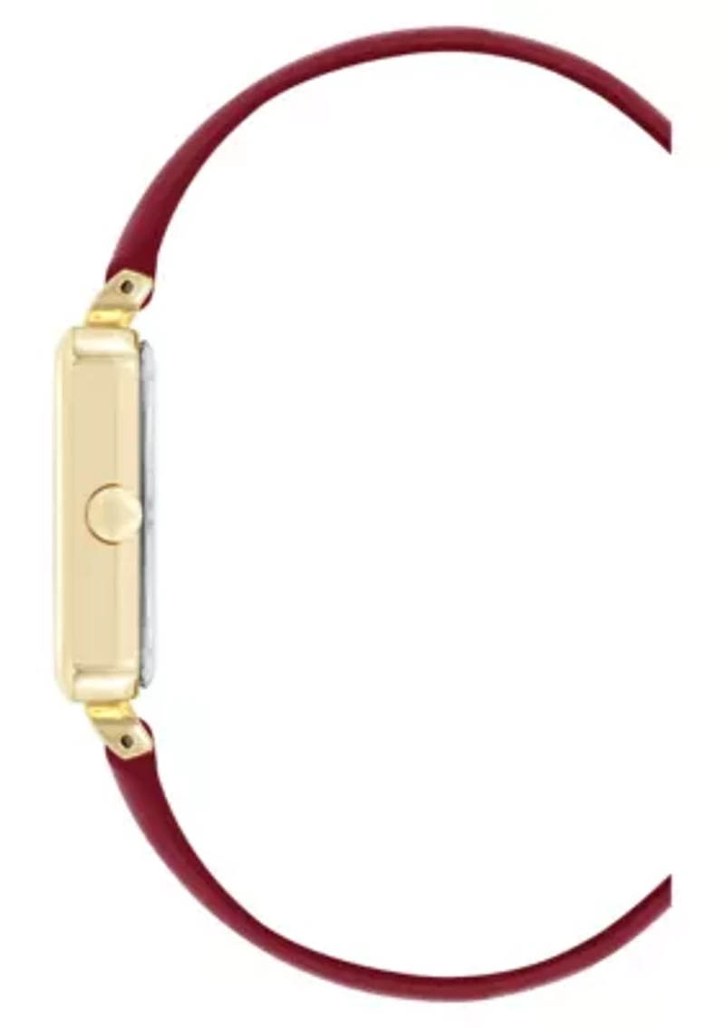 Women's Rectangle Burgundy Faux Leather Band Watch