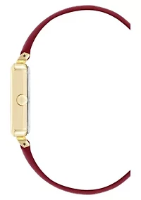 Women's Rectangle Burgundy Faux Leather Band Watch