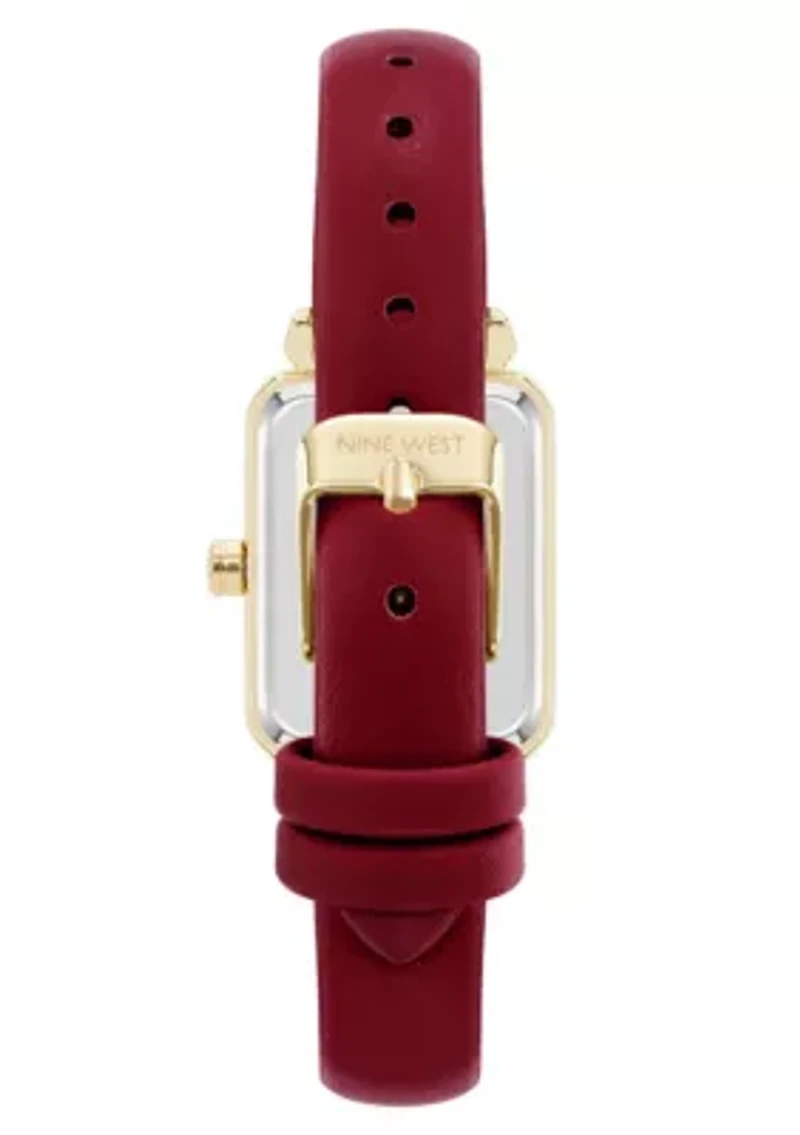 Women's Rectangle Burgundy Faux Leather Band Watch