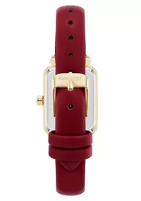 Women's Rectangle Burgundy Faux Leather Band Watch