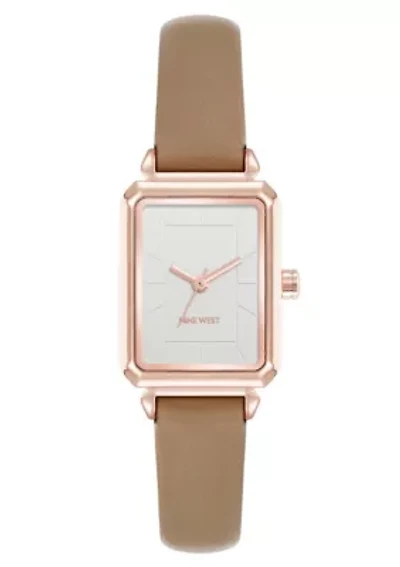 Women's Rectangle Taupe Faux Leather Band Watch