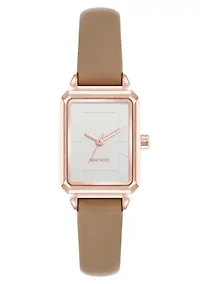 Women's Rectangle Taupe Faux Leather Band Watch