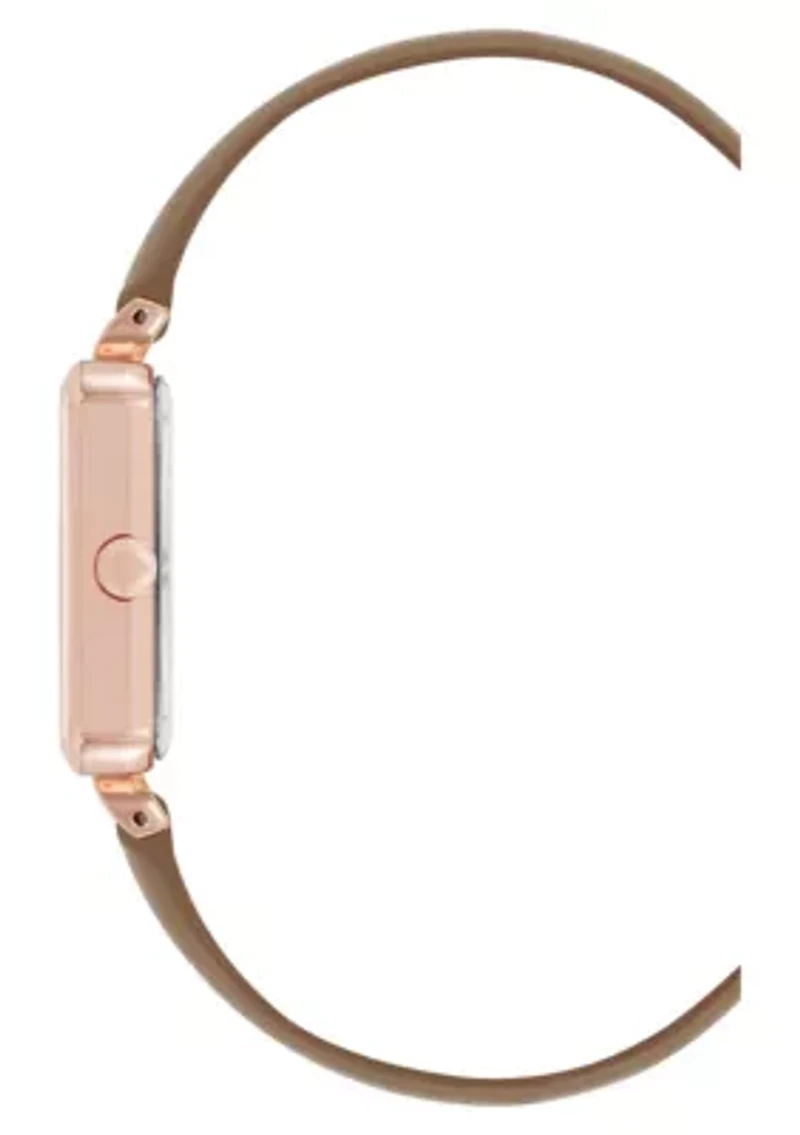 Women's Rectangle Taupe Faux Leather Band Watch