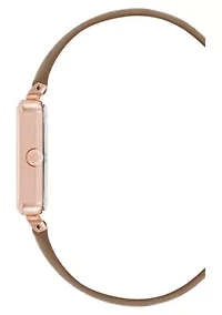 Women's Rectangle Taupe Faux Leather Band Watch