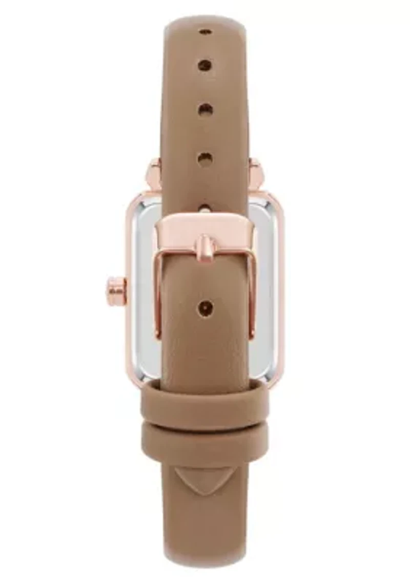 Women's Rectangle Taupe Faux Leather Band Watch
