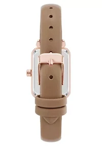 Women's Rectangle Taupe Faux Leather Band Watch