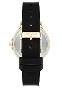 Women's Round Black Faux Leather Band Watch