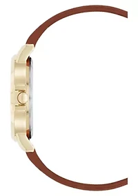 Women's Round Brown Faux Leather Band Watch