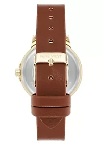 Women's Round Brown Faux Leather Band Watch