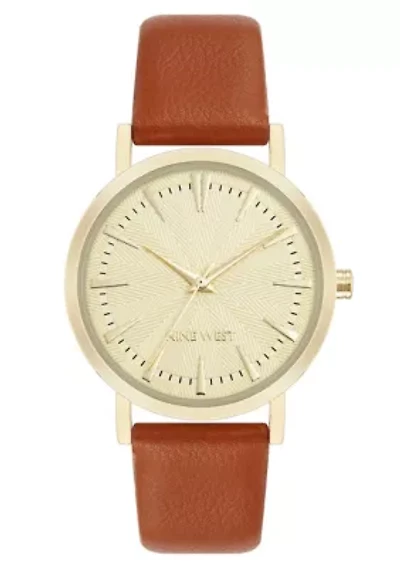 Quartz Round Faux Leather Band Watch