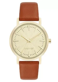 Quartz Round Faux Leather Band Watch