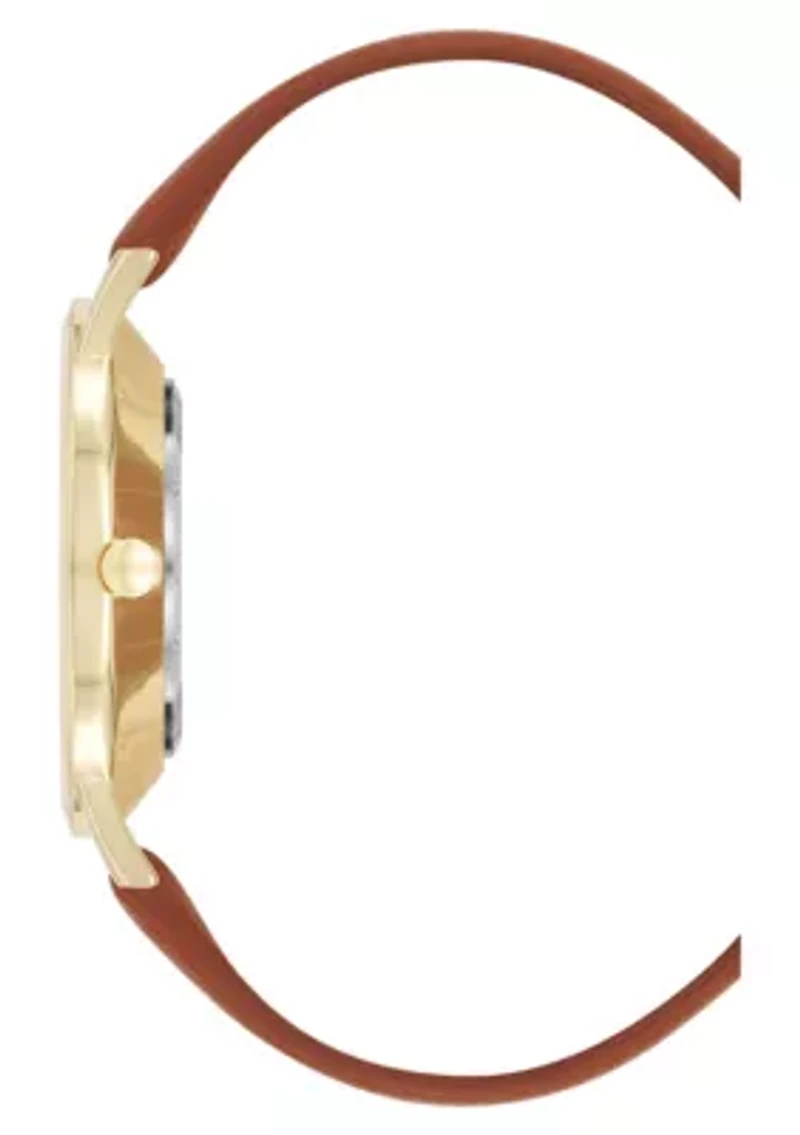 Quartz Round Faux Leather Band Watch