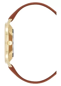 Quartz Round Faux Leather Band Watch