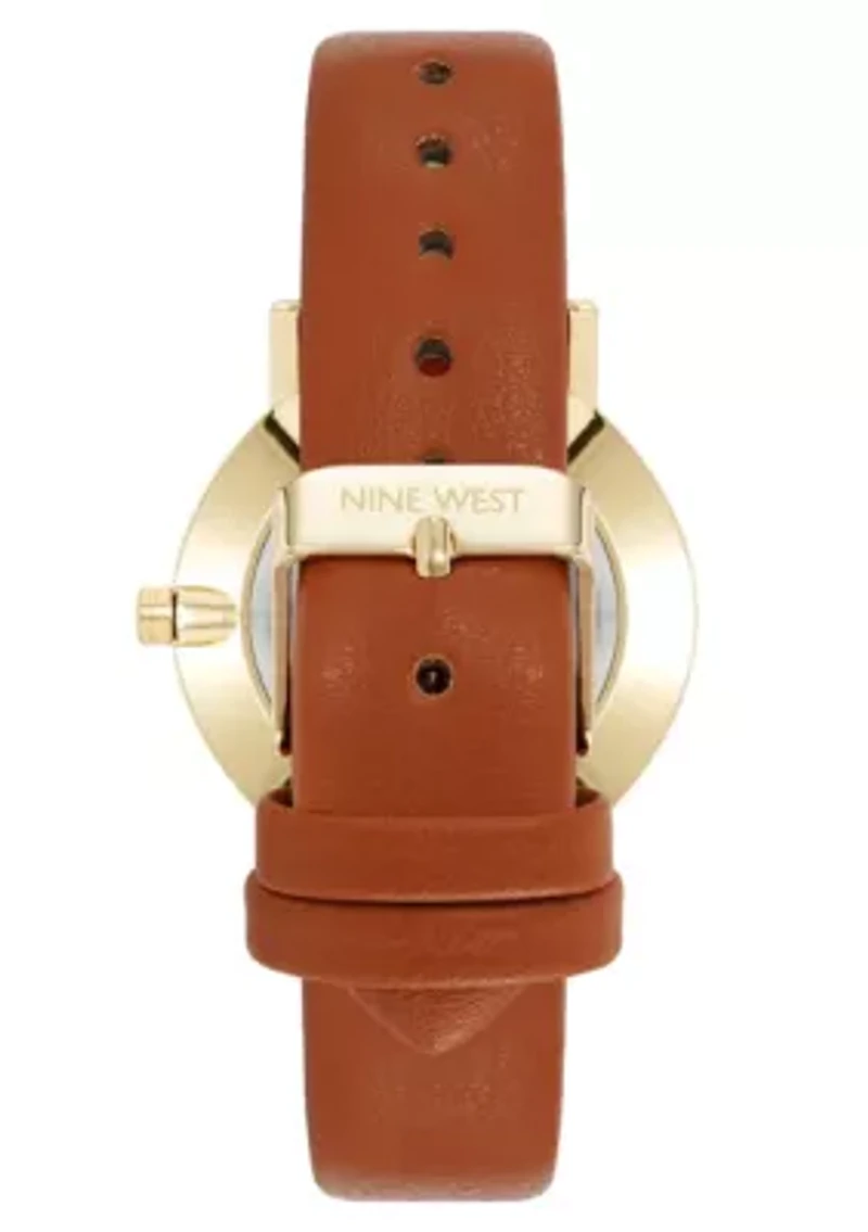 Quartz Round Faux Leather Band Watch