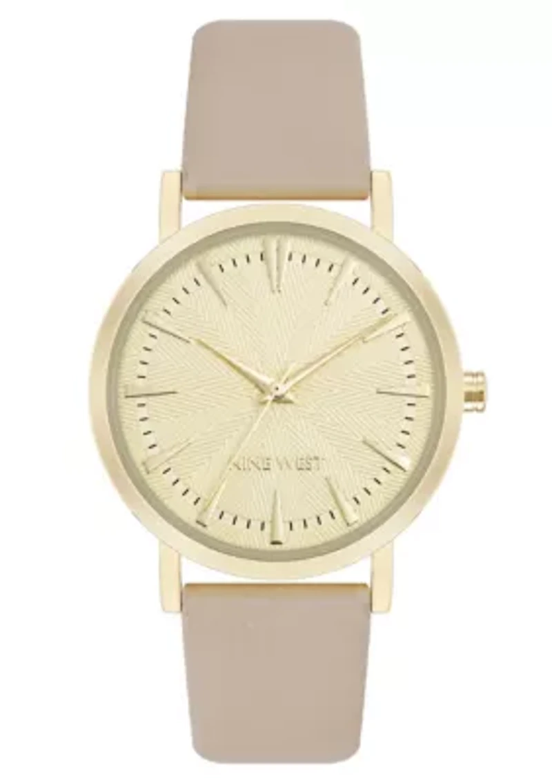 Quartz Round Ivory Faux Leather Band Watch