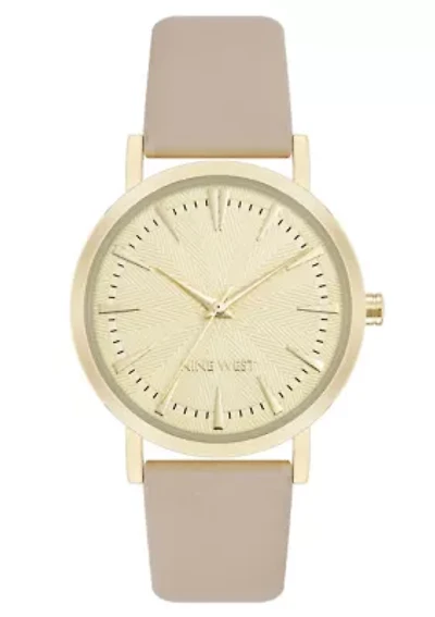 Quartz Round Ivory Faux Leather Band Watch
