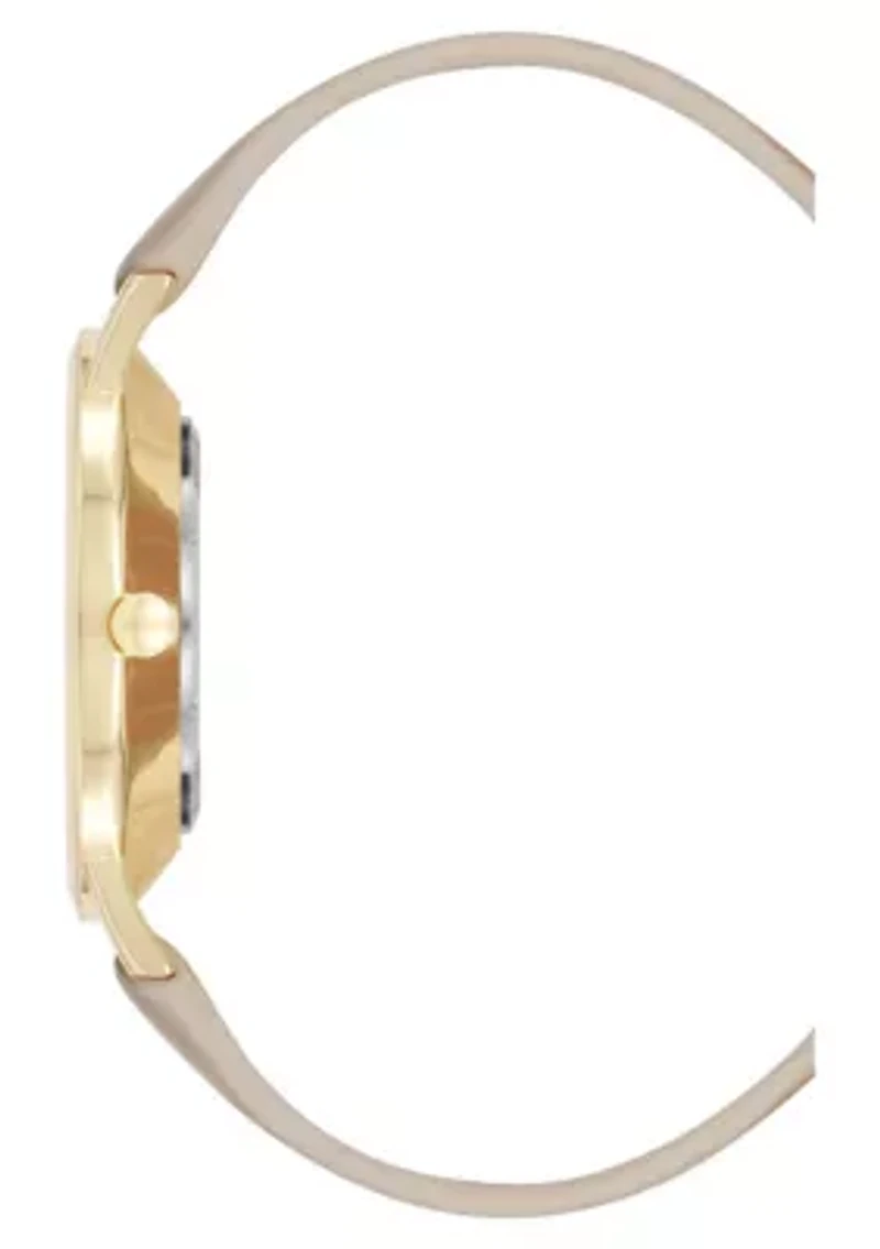 Quartz Round Ivory Faux Leather Band Watch