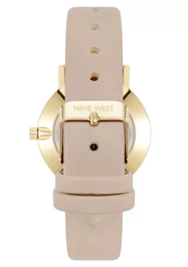 Quartz Round Ivory Faux Leather Band Watch