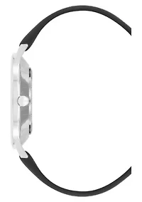 Quartz Round Black Faux Leather Band Watch