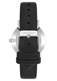 Quartz Round Black Faux Leather Band Watch