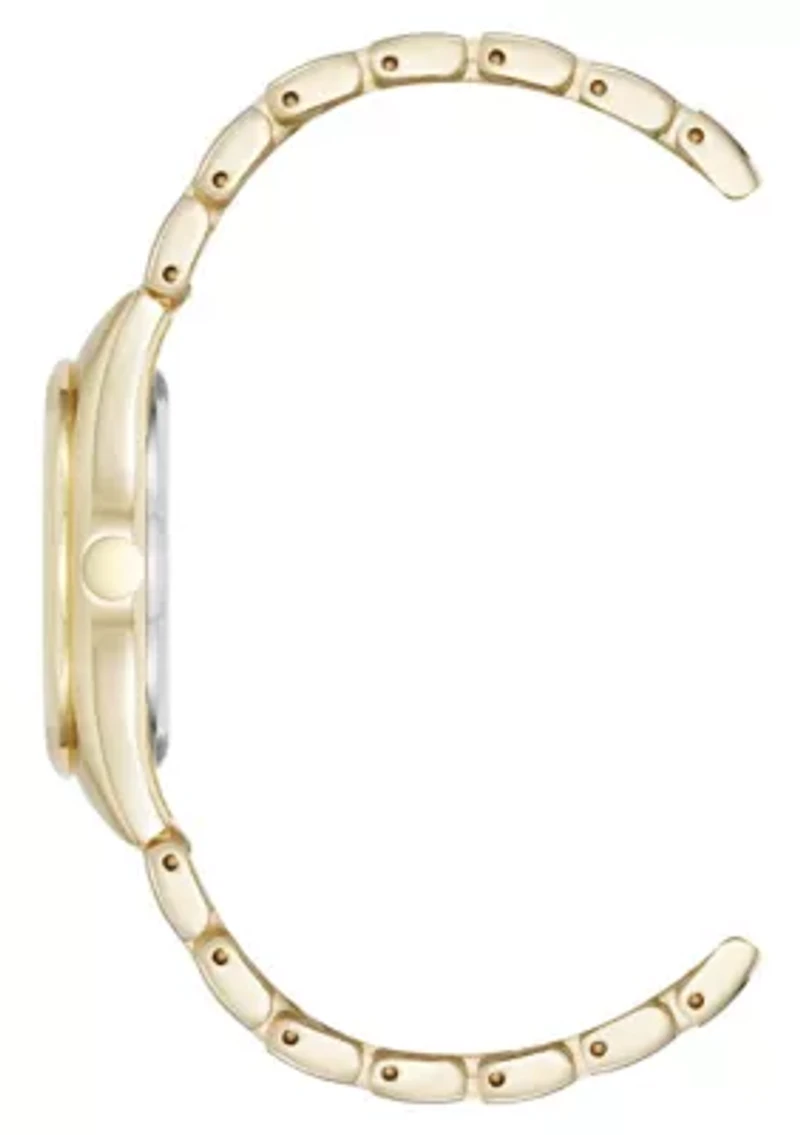 Quartz Round Gold-tone Metal Alloy Link Bracelet Watch