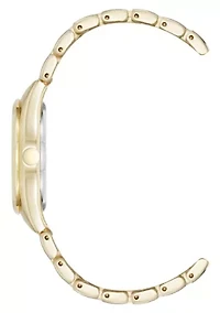 Quartz Round Gold-tone Metal Alloy Link Bracelet Watch