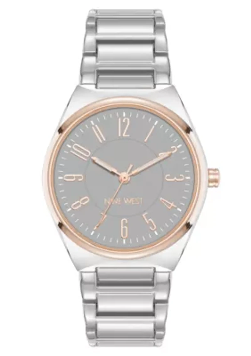 Quartz Round Two-tone Metal Alloy Link Bracelet Watch