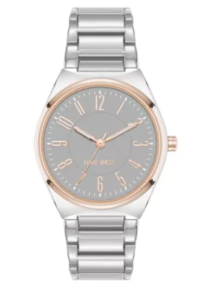 Quartz Round Two-tone Metal Alloy Link Bracelet Watch