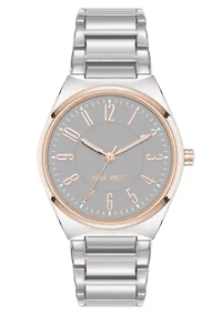 Quartz Round Two-tone Metal Alloy Link Bracelet Watch