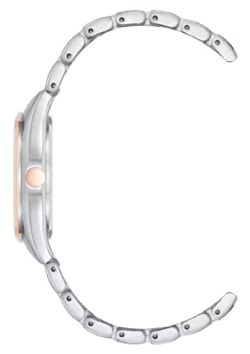 Quartz Round Two-tone Metal Alloy Link Bracelet Watch