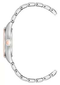 Quartz Round Two-tone Metal Alloy Link Bracelet Watch