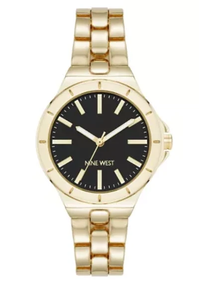 Women's Round Gold-tone Metal Alloy Link Bracelet Watch