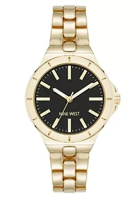 Women's Round Gold-tone Metal Alloy Link Bracelet Watch