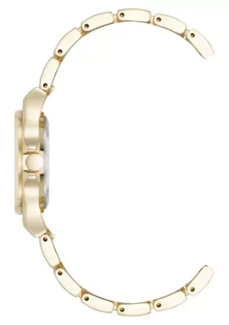 Women's Round Gold-tone Metal Alloy Link Bracelet Watch