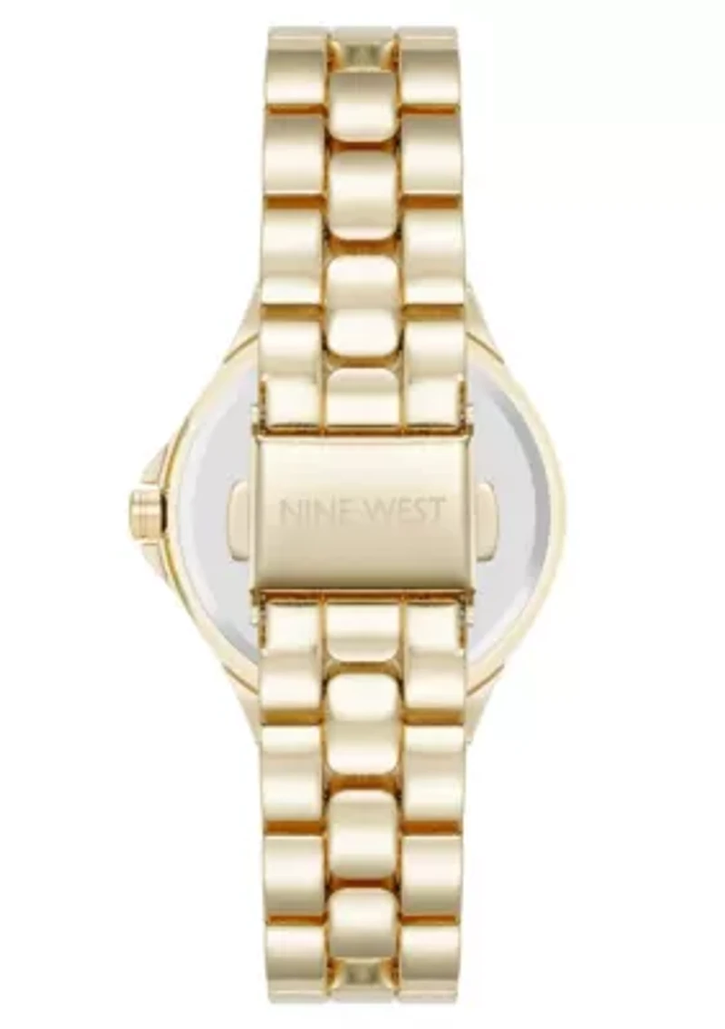 Women's Round Gold-tone Metal Alloy Link Bracelet Watch