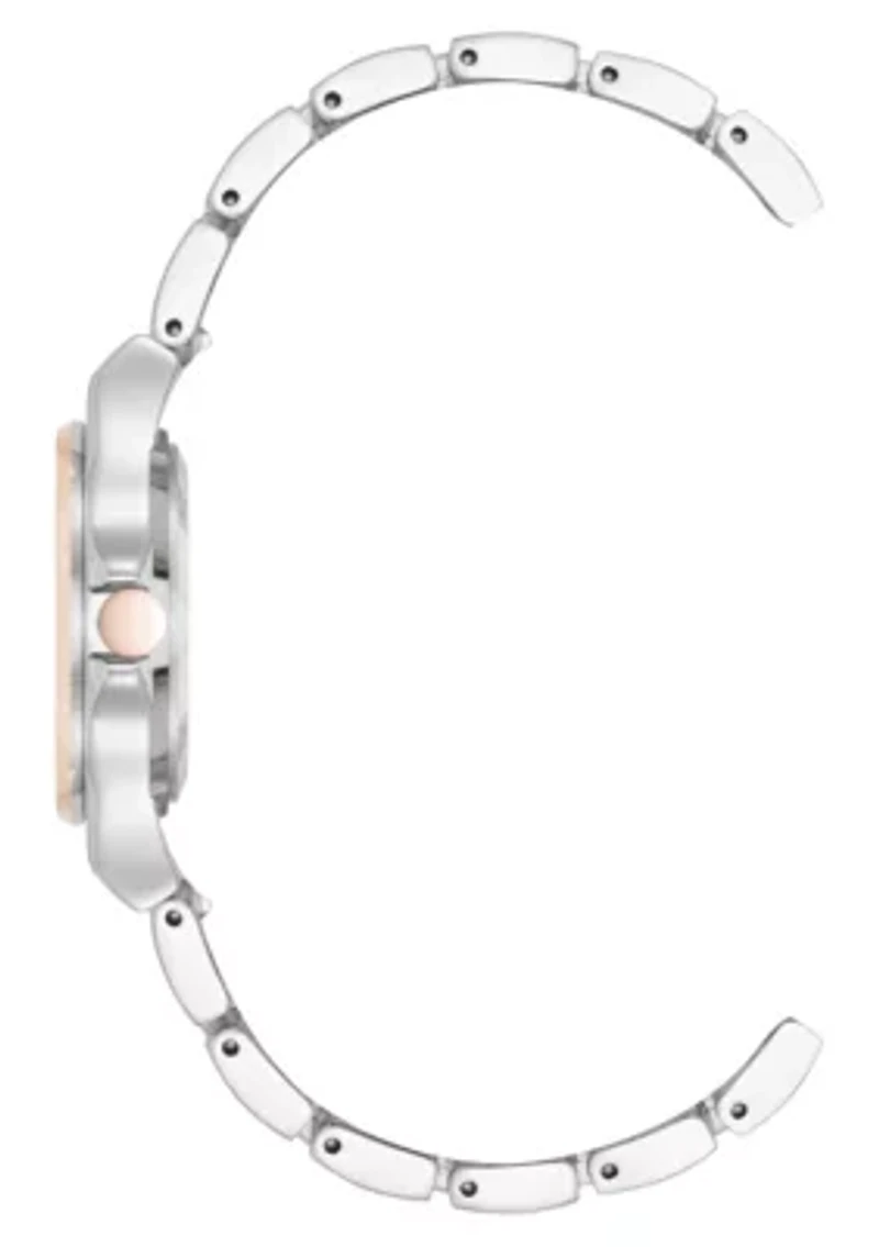 Women's Round Two-tone Metal Alloy Link Bracelet Watch