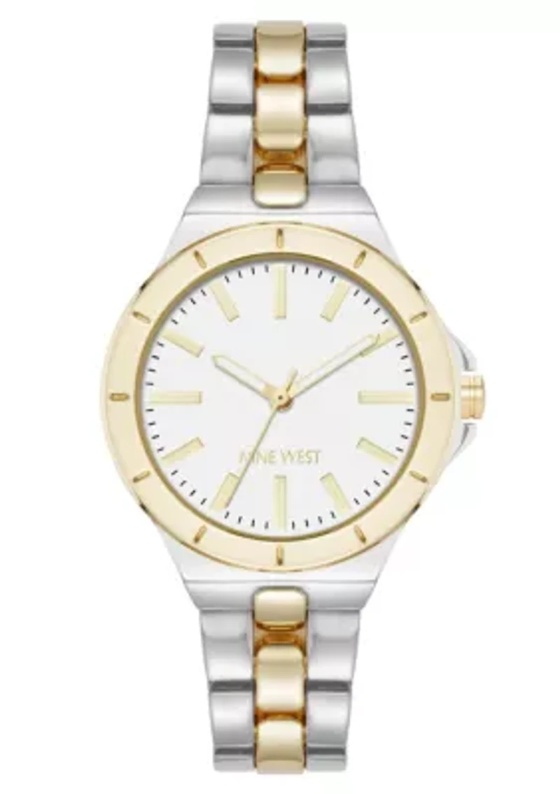 Women's Round Two-tone Metal Alloy Link Bracelet Watch