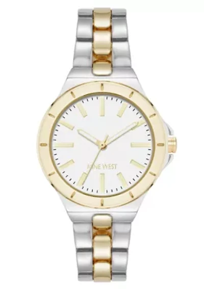 Women's Round Two-tone Metal Alloy Link Bracelet Watch