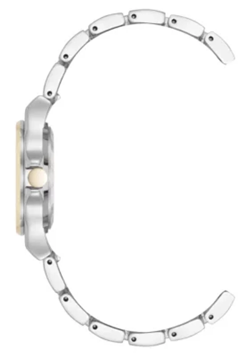 Women's Round Two-tone Metal Alloy Link Bracelet Watch