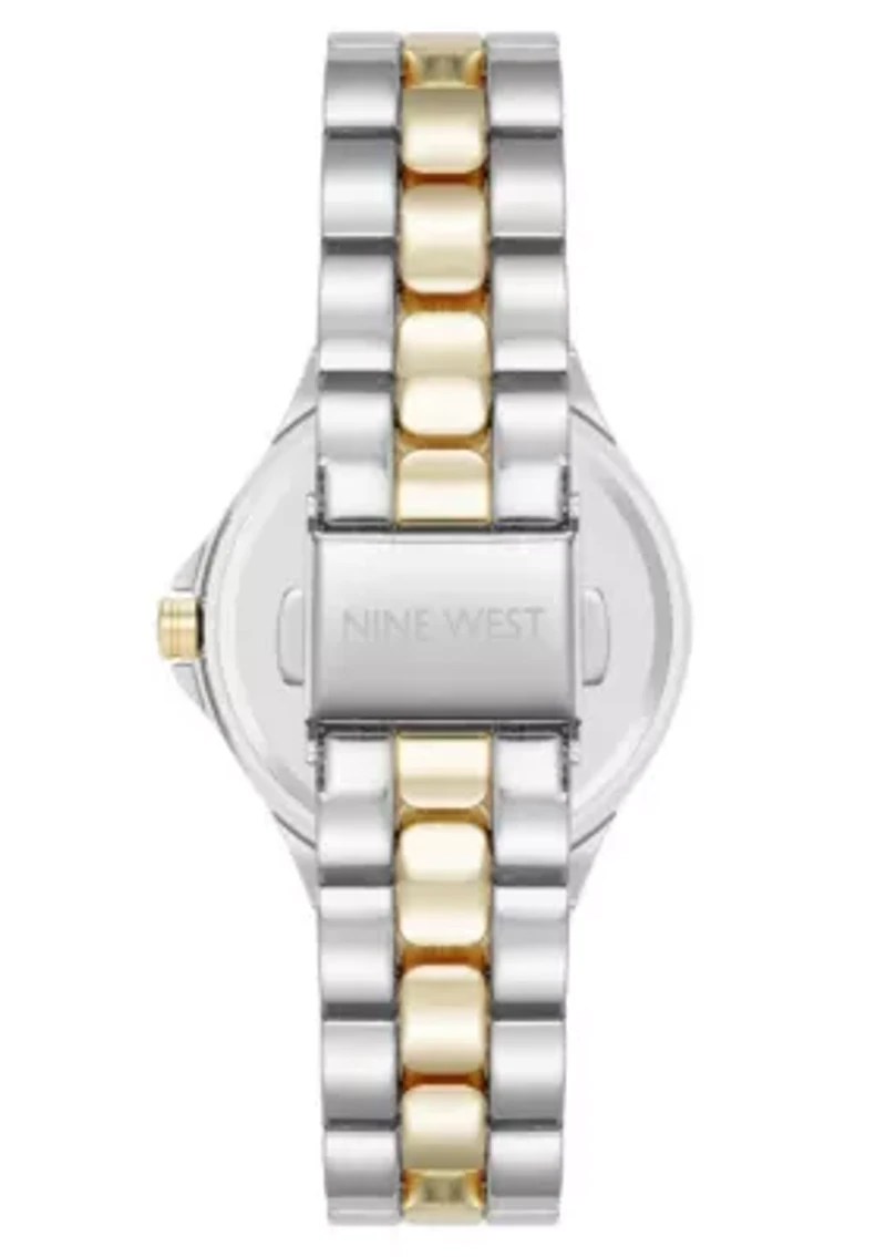Women's Round Two-tone Metal Alloy Link Bracelet Watch