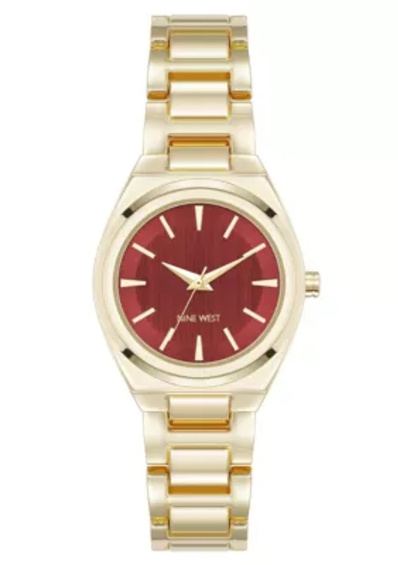 Women's Round Gold-tone Metal Alloy Link Bracelet Watch