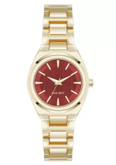 Women's Round Gold-tone Metal Alloy Link Bracelet Watch