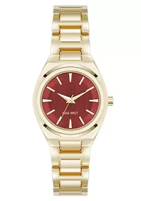 Women's Round Gold-tone Metal Alloy Link Bracelet Watch