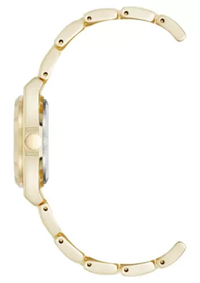 Women's Round Gold-tone Metal Alloy Link Bracelet Watch