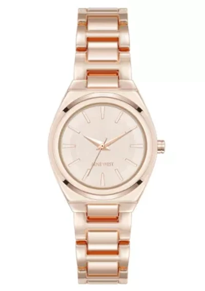 Women's Round Rose Gold-tone Metal Alloy Link Bracelet Watch