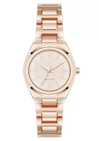 Women's Round Rose Gold-tone Metal Alloy Link Bracelet Watch