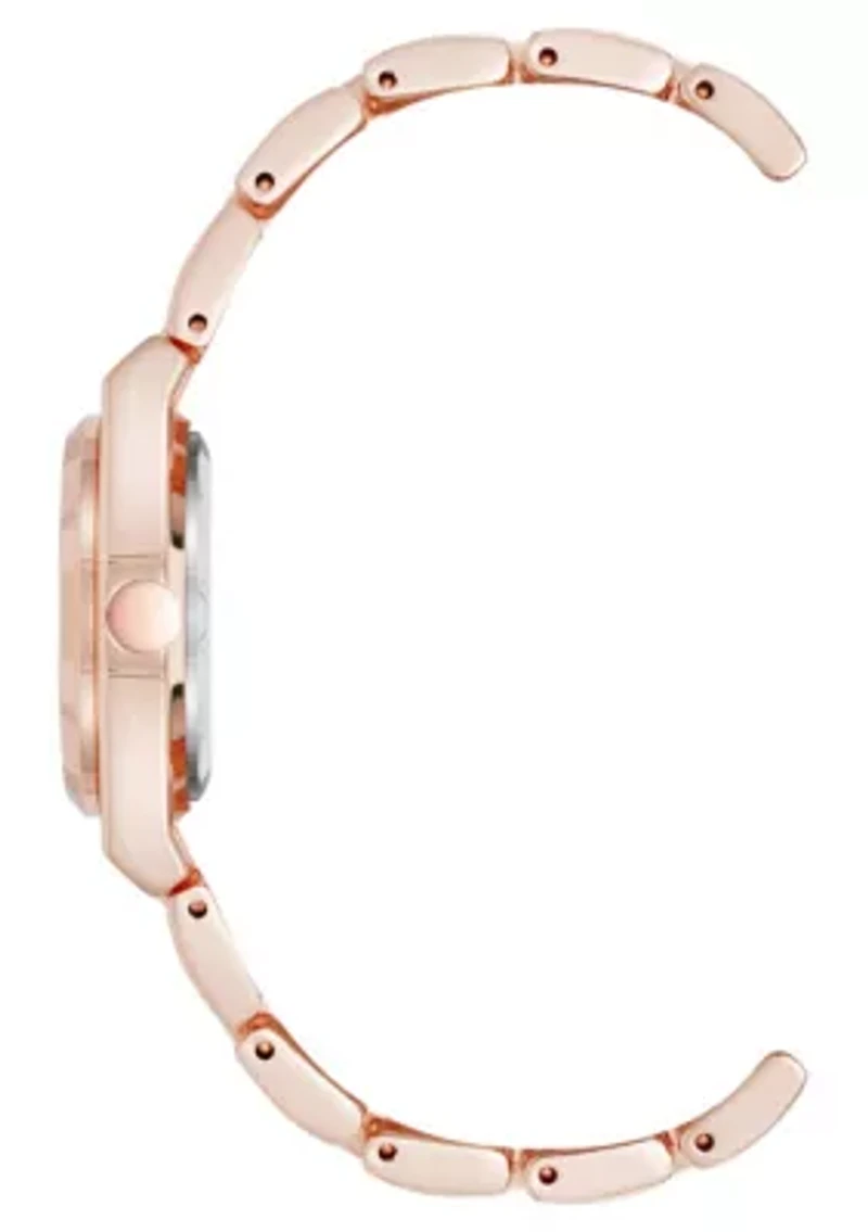 Women's Round Rose Gold-tone Metal Alloy Link Bracelet Watch